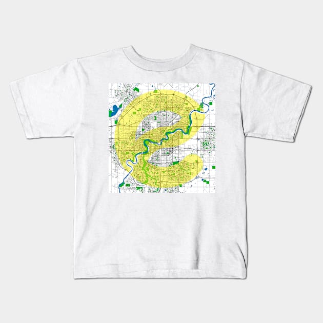 Edmonton Street, River and Park Map Kids T-Shirt by Edmonton River